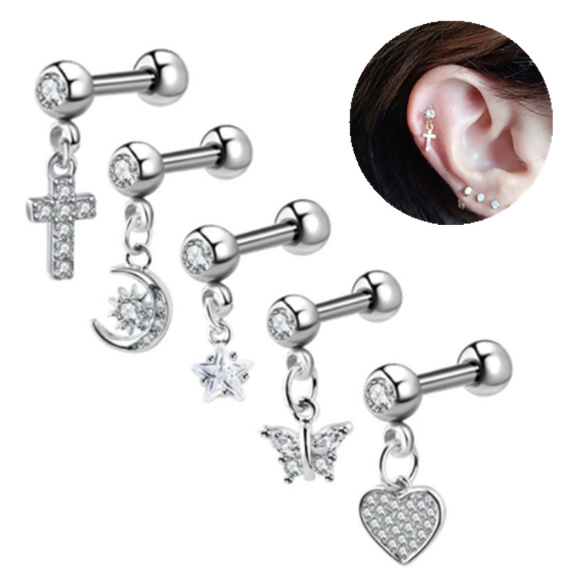 1PCS Moon Ear Cartilage Stud E - مراجعة Rook Curved Barbell وسعره