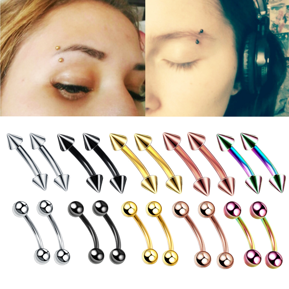 20pc/set Steel Eyebrow Banana  - مراجعة Rook Curved Barbell وسعره