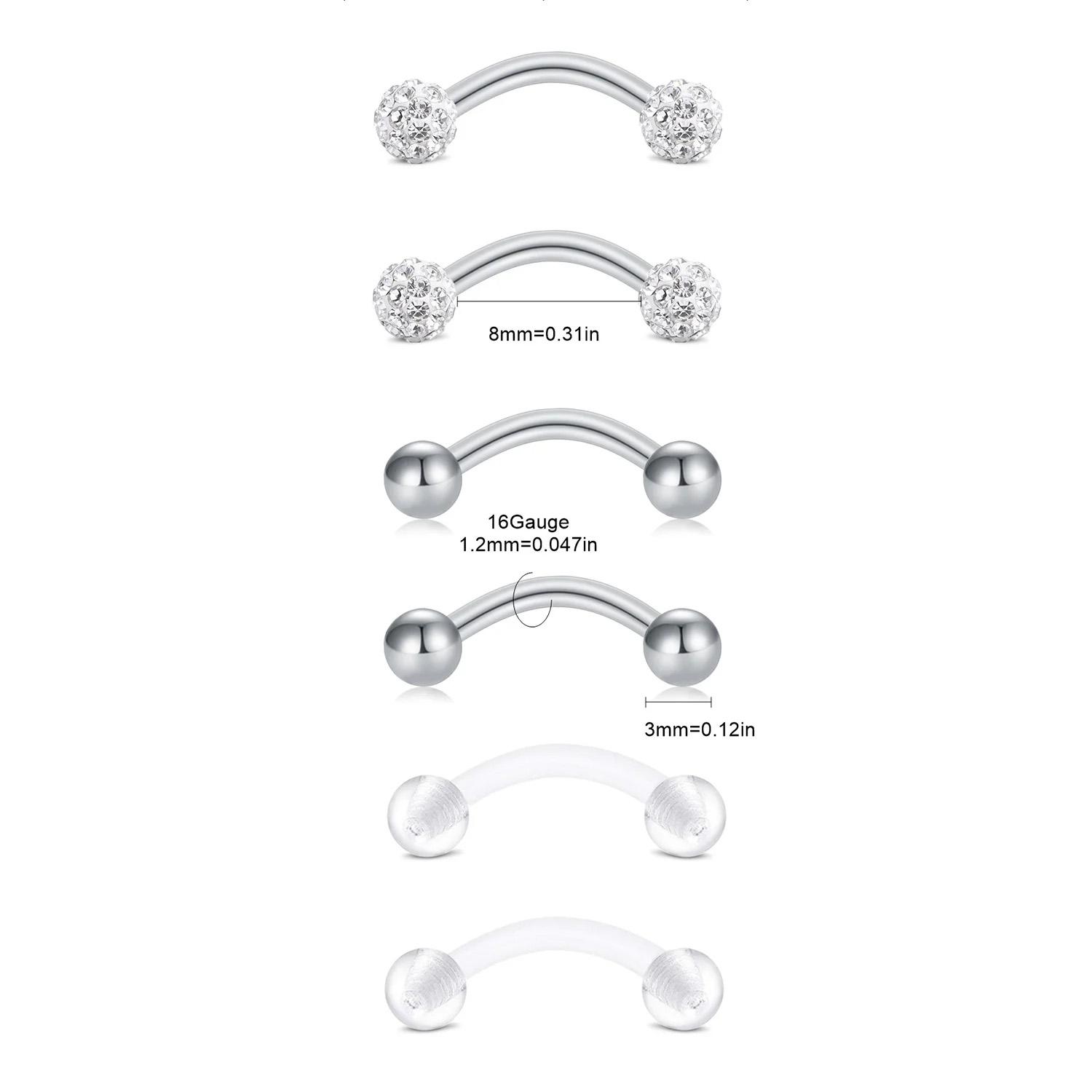 6pcs/Set Elegant Cute 16G Curv - مراجعة Rook Curved Barbell وسعره